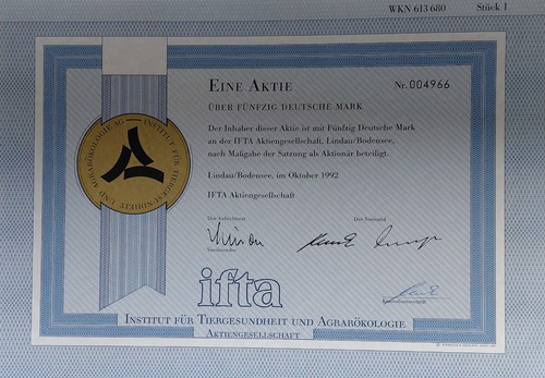 Historische aktie ifta - aktie, 1992